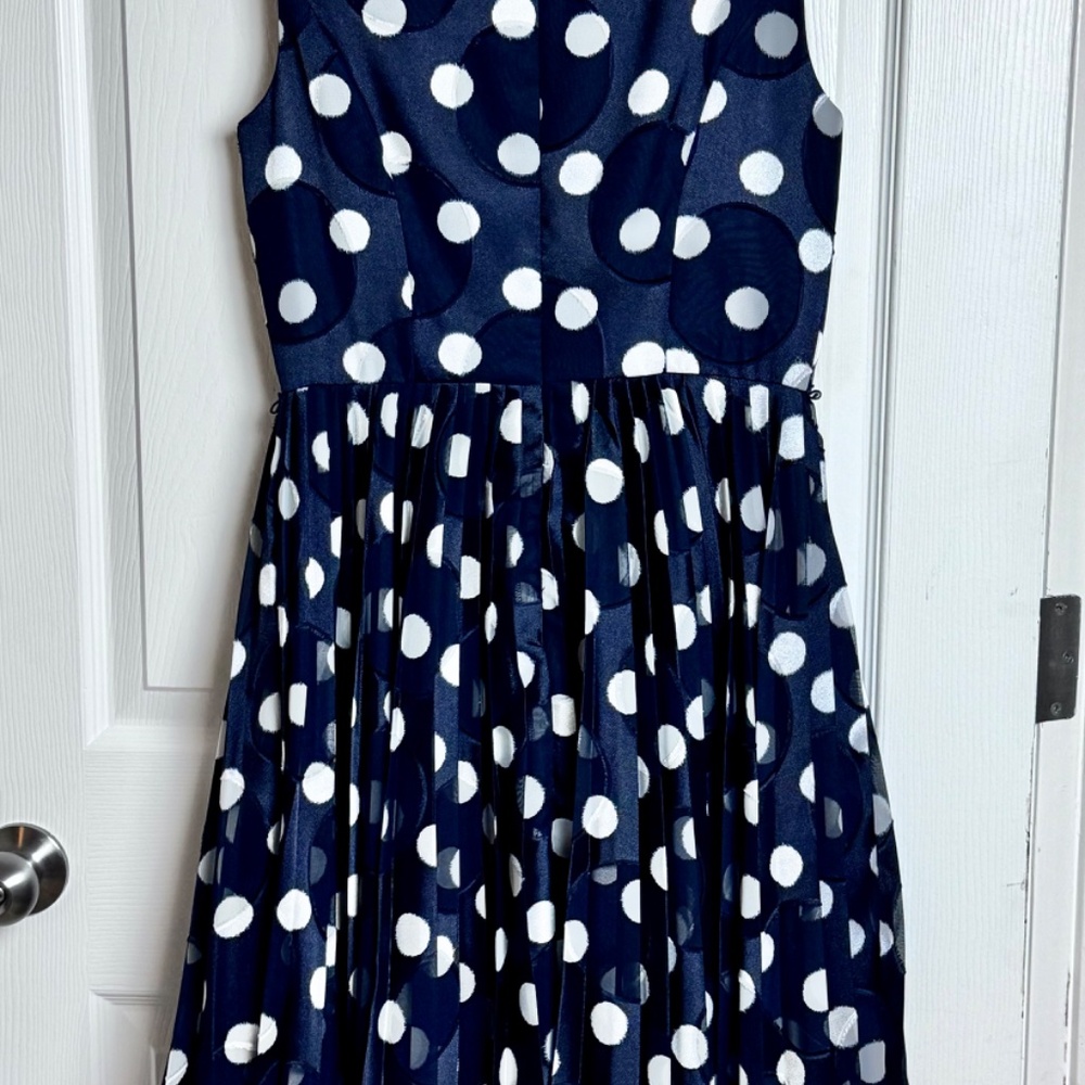 Adrianna Papell Navy Polka Dot Dress, Sleeveless Size 4 - Picture 8 of 11